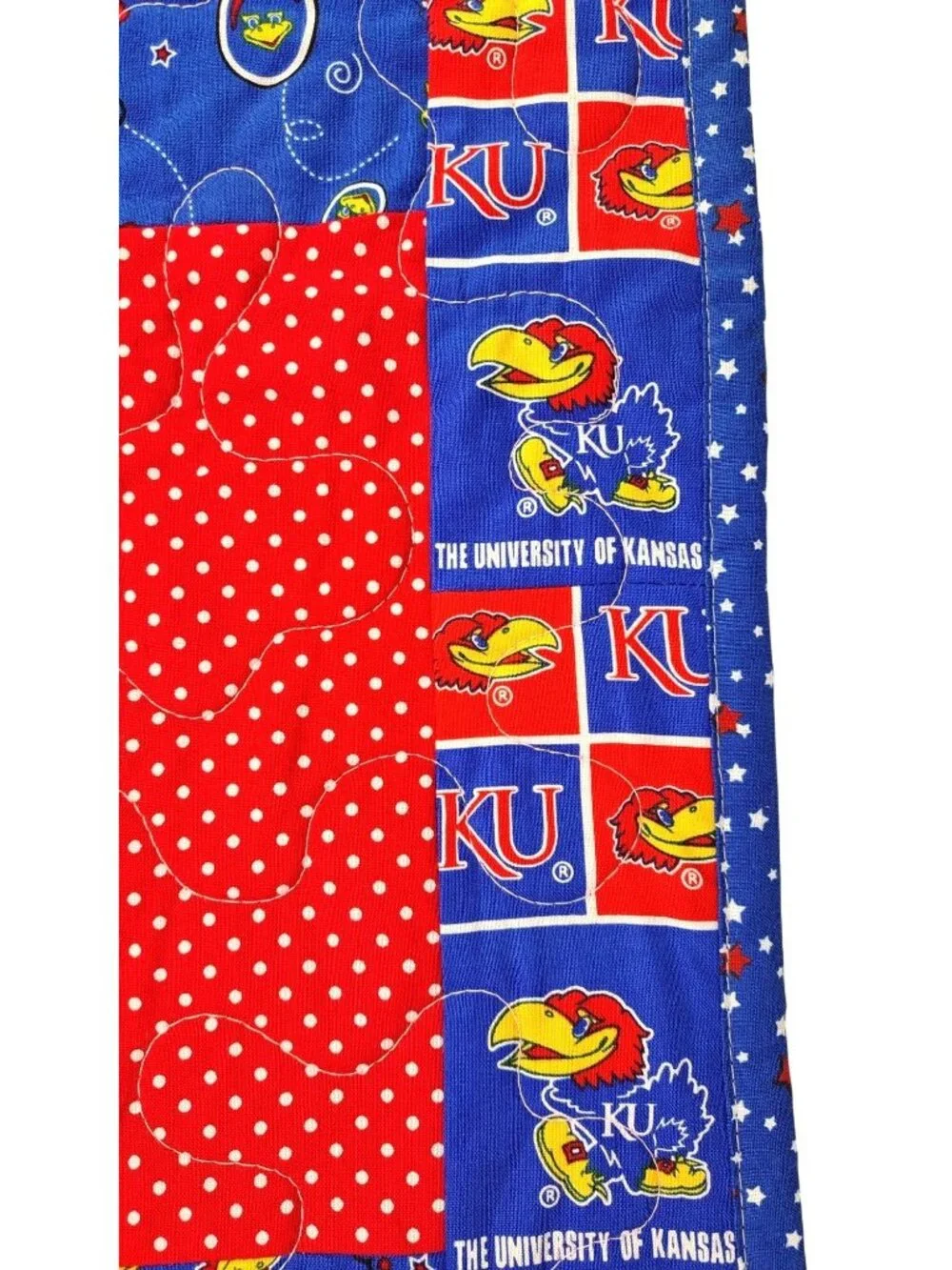 University Of Kansas Jayhawk KU Handmade Patchwork Baby Quilt Red Blue 39